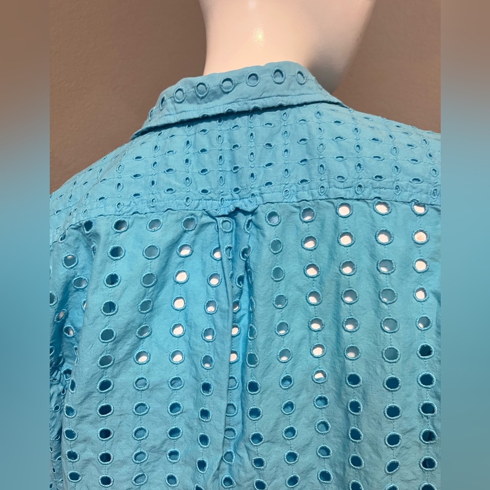 J. CREW Women’s Turquoise Eyelet LS  Button-Down Top Shirt Size M - Picture 6 of 16